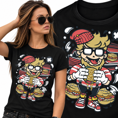 KOSZULKA DAMSKA  ANIMOWANA  HIPSTER BURGER
